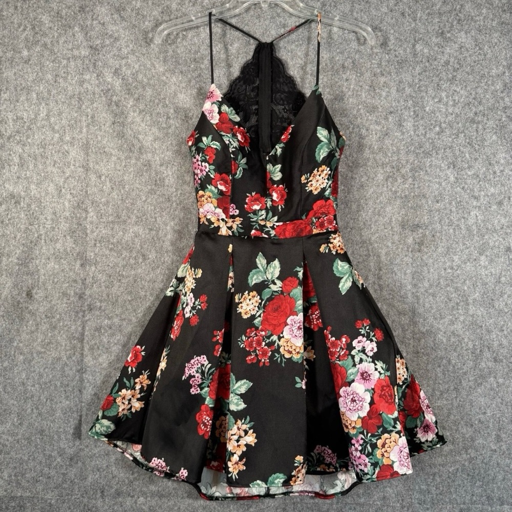 Vintage 90s Y2k Floral Lace Tiered Mini Dress Size 0 Party Romantic Pinup Formal